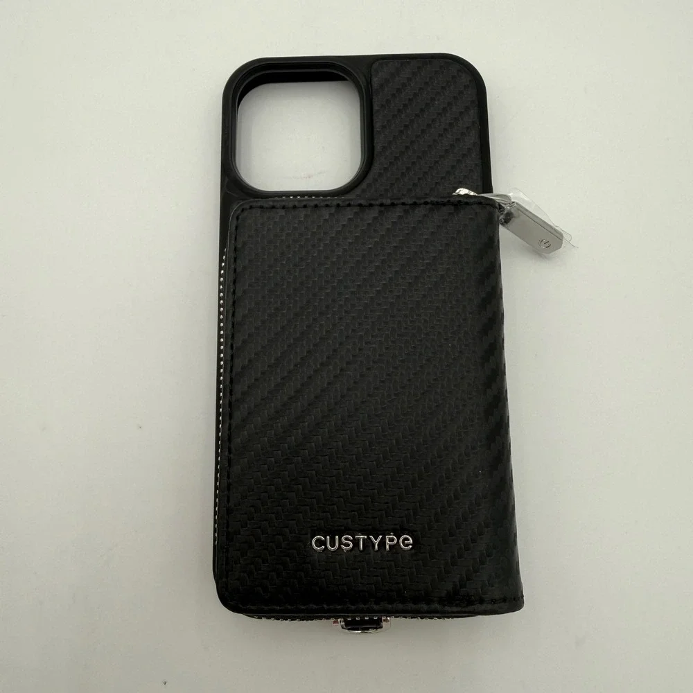 Custype iPhone 13 Pro Wallet Case Black Zipper Pouch Card Holder NEW